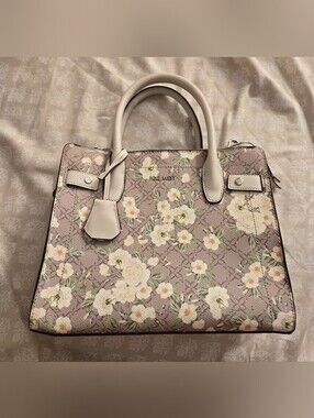 Nine West Floral Print Satchel Bag in Mauve and Cream